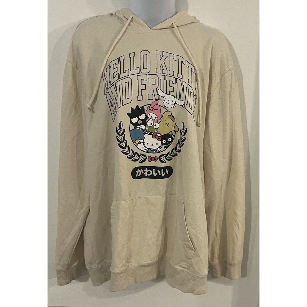 Bioworld Hello Kitty and Friends Beige Graphic Pullover Hoodie w Pockets XL NEW